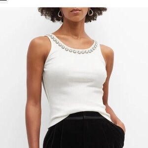 Alice + Olivia White Tank Top with Silver Accents